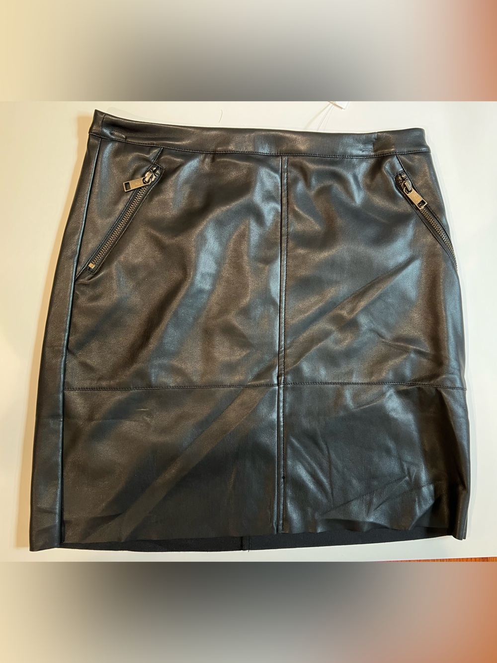 Banana Republic Black Faux Leather Mini Skirt with Zipper Accents